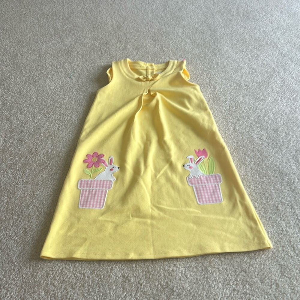 Easter dress super cute girls size 7 yellow with rabbits and plants design NWT